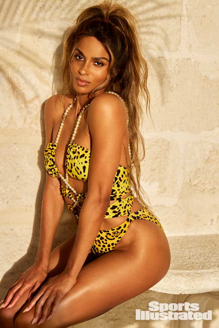 Ciara was photographed by Ben Watts in Barbados. Swimsuit by Dolce and Gabbana. 